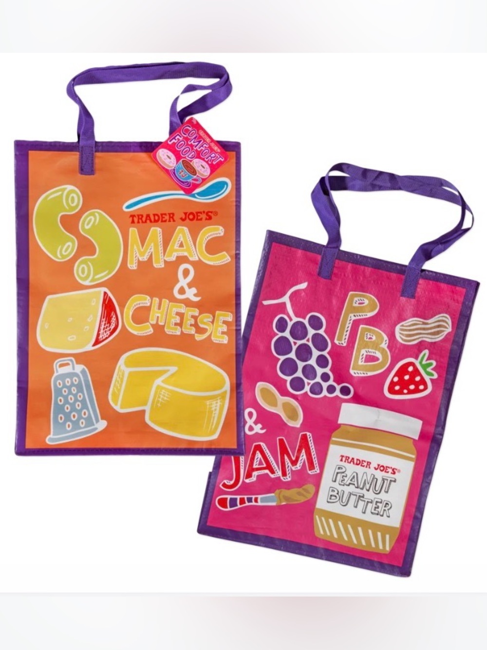 Mac & Cheese PB & Jam Reusable Trader Joe's Tote Bags